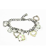 Pretty Glass &amp; Silvertone Heart Charm Bracelet 8 1/2&quot; Large Wrist - £7.68 GBP