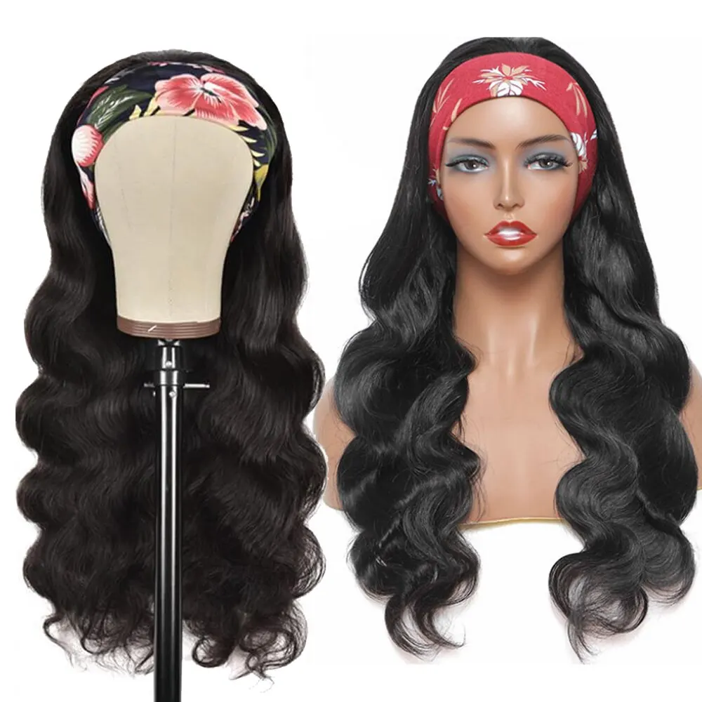 Headband Wigs Body Wave Brazilian Human Hair Wig with Headband Headband W - £35.25 GBP+
