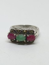 Vintage Sterling Silver 925 Ruby Emerald Ring Size 7.5 - £31.45 GBP
