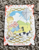 Vintage Valentines Day Card Folded Boy Dog w Kite If I Had You For A Friend - £3.91 GBP