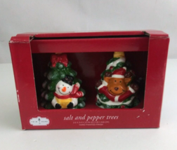 New Trim A Home Christmas Reindeer And Snowman Salt &amp; Pepper Trees Shaker Set - £7.74 GBP