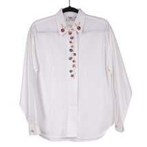 Nutcracker Christmas Blouse S Womens White Button Down Ornaments Embroid... - £15.46 GBP