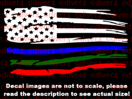Distressed US Flag with Green Red &amp; Blue Stripes Military, Police &amp; Fire Support - £5.28 GBP+