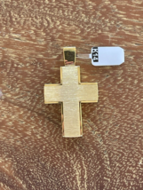 Unisex 14k Yellow Gold Satin Finish Cross Minimal Greek Handmade - $1,008.00