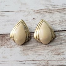 Vintage Clip On Earrings Cream and Gold Tone Tear Shape Statement Earrings - £10.45 GBP