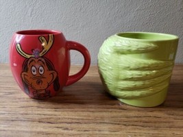 Dr. Seuss The Grinch &amp; Max the Dog Reindeer Antlers Mugs Department 56 &amp; Vandor  - £15.97 GBP