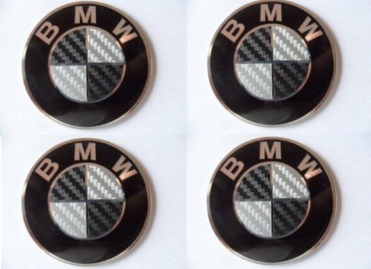 Set of 4 - car wheel center cap stickers - BMW Carbon&Chrome