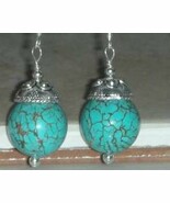 Sterling Silver Genuine 40ctw  Round Turquoise Earrings - €17,18 EUR