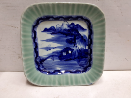Vintage Japanese blue and green square dish - £155.05 GBP