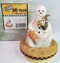 Our America Candle Topper Heather Hykes Halloween Ghost Holding Pumpkin w/Box - $15.79