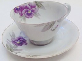 Japan Bone China Tea Cup and Saucer Purple Flower Cup Vintage - £11.06 GBP
