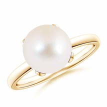 Angara Natural 9mm Freshwater Cultured Pearl Ring in 14K Yellow Gold (Size-6) - £259.25 GBP