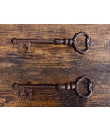 Set of 4 Rustic Cast Iron Decorative Antique Key Shaped Drawer Bar Handl... - $33.94 CAD