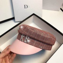 New  Hats For Women Fashion Houndstooth work Travel Flat Top Cap Casual Plaid Be - $140.00