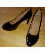CLARKS "DELSIE BLISS" BURGUNDY 3.5" HEEL PATENT LEATHER SHOES-7.5M-WORN 1-NICE - $31.79