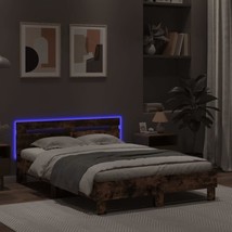 Industrial Rustic Smoked Oak Wooden Double Size Bed Frame LED Lights Headboard - £157.41 GBP