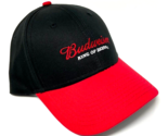 BUDWEISER KING OF BEERS LOGO BLACK RED ADJUSTABLE CURVED BILL HAT CAP RE... - $13.25