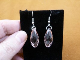 (EE505-9) faceted pink crystal teardrop dangle silver tone wire hook earrings - £12.73 GBP