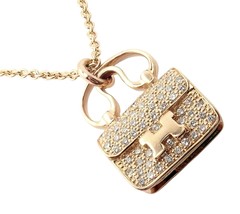 Rare! Authentic Hermes 18k Rose Gold Diamond Constance Amulette Pendant Necklace - £6,394.84 GBP