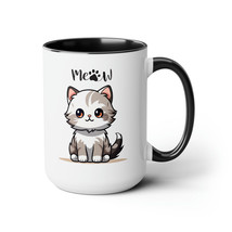 funny cat meow animal lovers gift Two-Tone Coffee Mugs, 15oz - £18.38 GBP