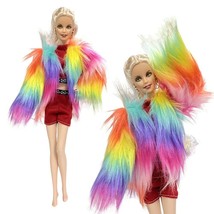 Colorful Plush Coat Doll Fashion Red Vest Clothes Casual Shorts For Barbie Doll - £6.29 GBP
