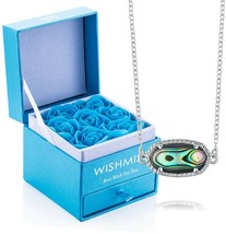 Women Gift Jewelry Set Silver Necklace and 7 Blue Rose for Women Girl (Shell) - £67.72 GBP