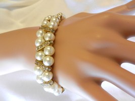 NeW Golden Charming  Beads Stretch Rhinestones  Faux Pearl  Bracelet  - $4.99