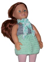 Handmade American Girl Green and White Scarf, Crochet, 18 Inch Doll - $5.00
