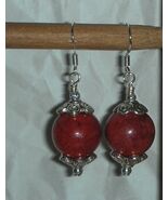 Genuine Natural 16MM Red Spongy Coral Earrings - €17,18 EUR