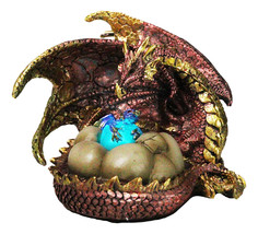 Red Gold Fire Mother Dragon Guarding Eggs And Baby Hatchling With LED Fi... - £23.76 GBP