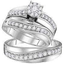 14kt White Gold His &amp; Hers Round Diamond Cluster Matching Bridal Wedding Ring Ba - £1,104.10 GBP