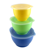 3 Piece Storage and Batter Mixing Bowl Set with Lids Nesting with Pourin... - £15.52 GBP