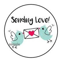 30 Sending Love Envelope Seals Labels Stickers 1.5&quot; Round Birds Heart - £5.96 GBP