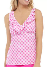 Kim Rogers V-Neck Pink and White Ruffle Swim Tankini Top Size XL New with Tags - $34.99