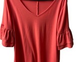Bobbie Brooks Pink Knit Top Womens Size  Watermelon Jersey Bell Sleeve V... - £13.89 GBP
