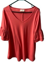 Bobbie Brooks Pink Knit Top Womens Size  Watermelon Jersey Bell Sleeve V... - $17.79