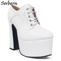 Off White Shoes Women High Heels Pump Shoe Laces Up Thick Platform Heels Custom  - £186.63 GBP