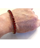 Red Rhinestone Bangle 1/4 inch wide Prong Set January July Birthstone Br... - $373.27 MXN