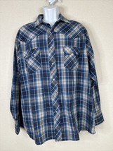 Wrangler Western Snap Up Shirt Long Sleeve Men Size 2XL Teal Plaid Sz Tag Missin - $9.28