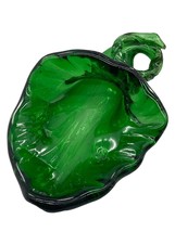 Mid Century Heavy Green Art Glass Cornucopia Tabletop Vase Ashtray Pipe Display - £27.45 GBP