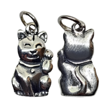 Lucky Cat Charm Maneki-Neko 3d - 925 Sterling Silver Tiny Fun Cute Jewellery - £12.23 GBP