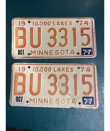 Match Number Set Pair 1974 BU3315 MINNESOTA MN LICENSE PLATE TAG ORIGINA... - $89.99