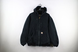 Vintage Carhartt Mens XL Distressed Canvas Quilted Full Zip Hooded Jacket Black - £101.19 GBP