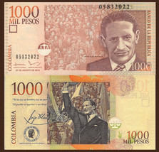Colombia P456, 1000 Peso, Jorge Eliecer Gaitán - see UV &amp; w/m image 2014... - $2.44