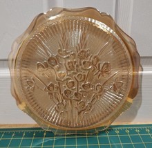 Vintage Marigold Carnival Glass Scalloped Edge Serving Tray / Plate With Lilies - £14.54 GBP