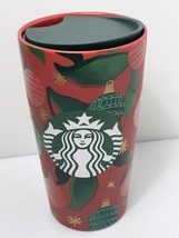Starbucks Ceramic Travel Mug With Lid Christmas Themed Red Green 2019 12 Oz - £9.69 GBP