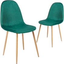 CangLong Dining Chairs Set of 2, Kitchen Chairs with Velvet Cushion Seat, Green - £122.27 GBP