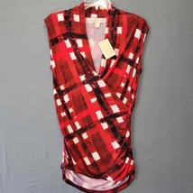 Michael Kors Women Shirt Size S Red Black Stretch Bodycon Plaid New Sleeveless - £14.63 GBP