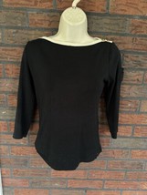 Ralph Lauren Black White Blouse Small 3/4 Sleeve Shirt Boat Neck Small P... - $19.00