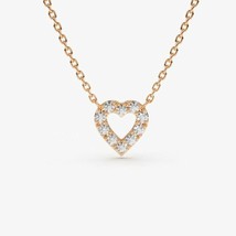 0.15CT Real Moissanite Tiny Open Heart Pendant Necklace 14k Rose Gold Plated - £51.35 GBP